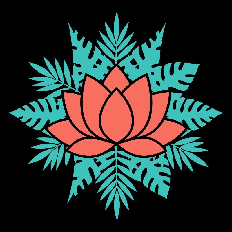 Korallenlotus mit Teal-Blättern