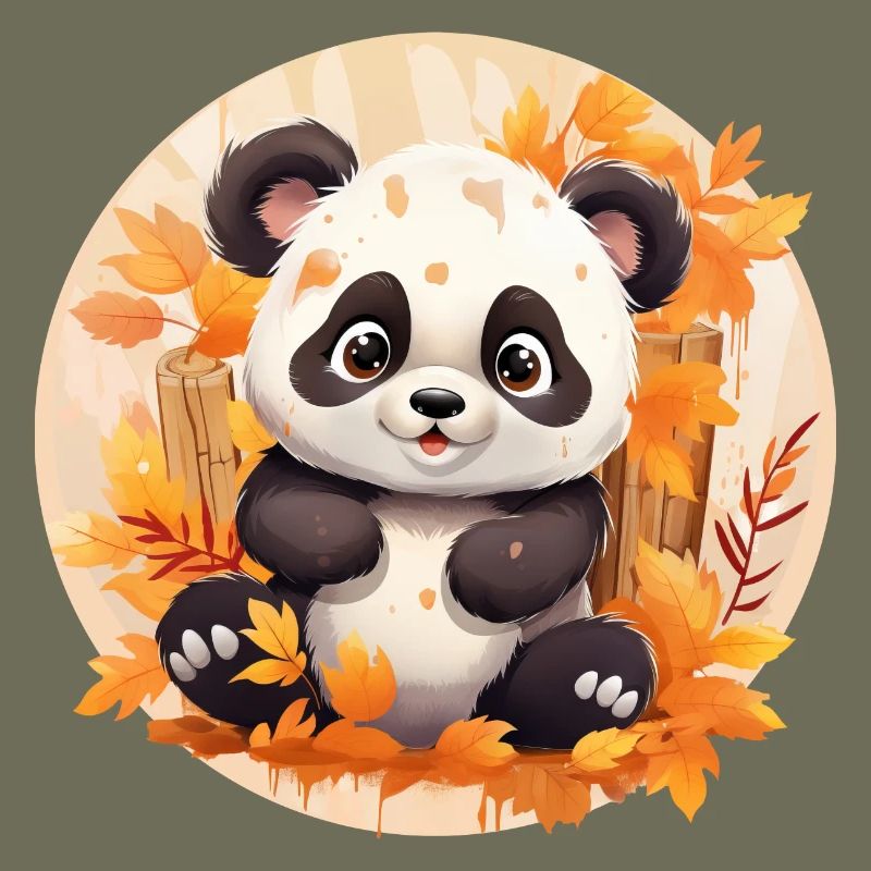 Panda Feuillage Automne Coloré Feuilles Coucher de Soleil Design