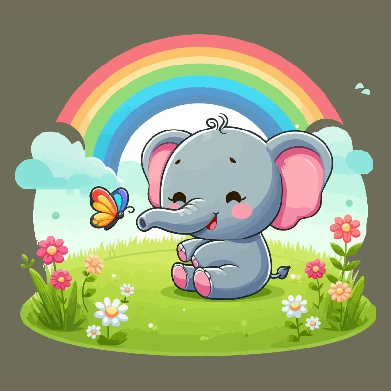 Fröhlicher Elefant und Regenbogen
