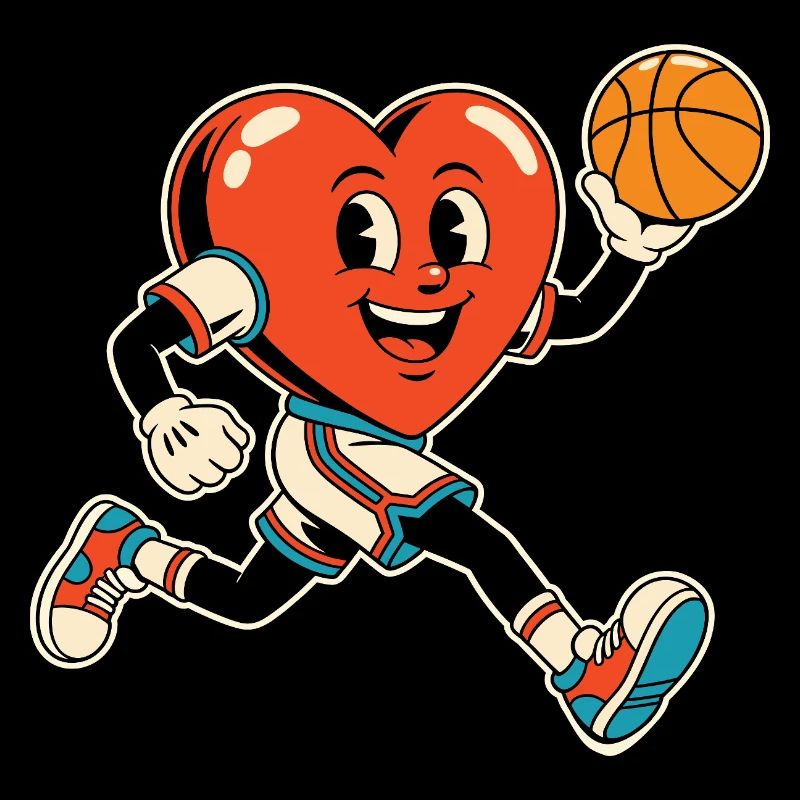 Sprint de mascotte cœur de basket-ball