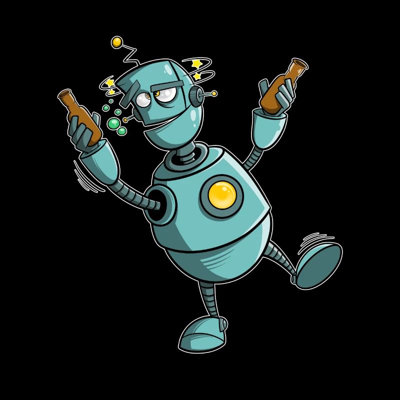 Robot avec bière - tout tourne