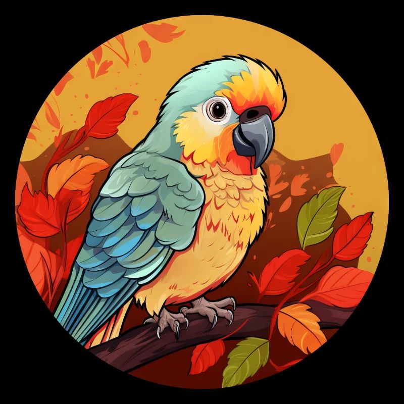 Autumn parrot: sunset and foliage