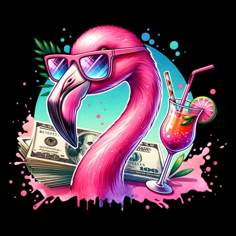 Pinker Flamingo mit Sonnenbrille und Cocktail
