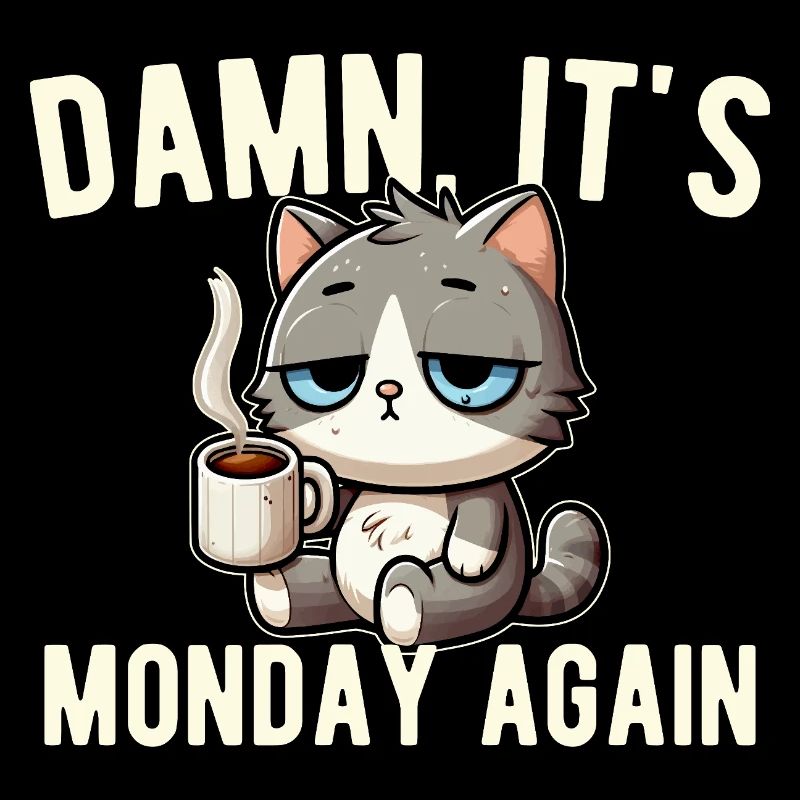 Monday Again Cat Coffee Work Stress Funny