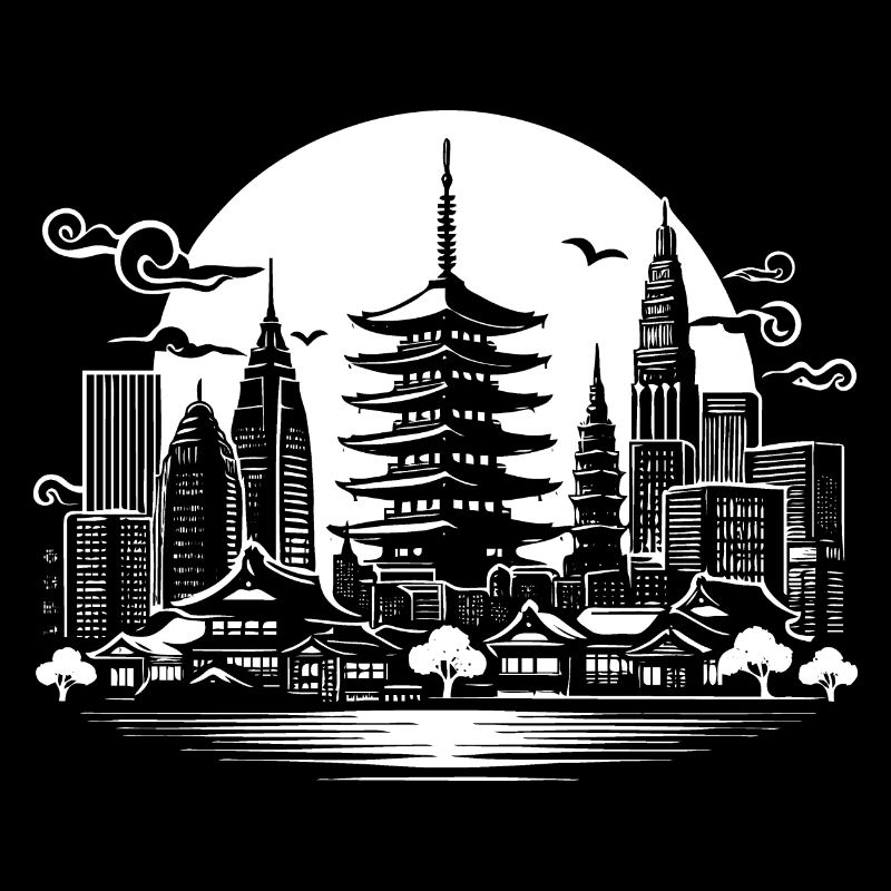 Cooles Asien Design mit Skyline einer Asiatischen