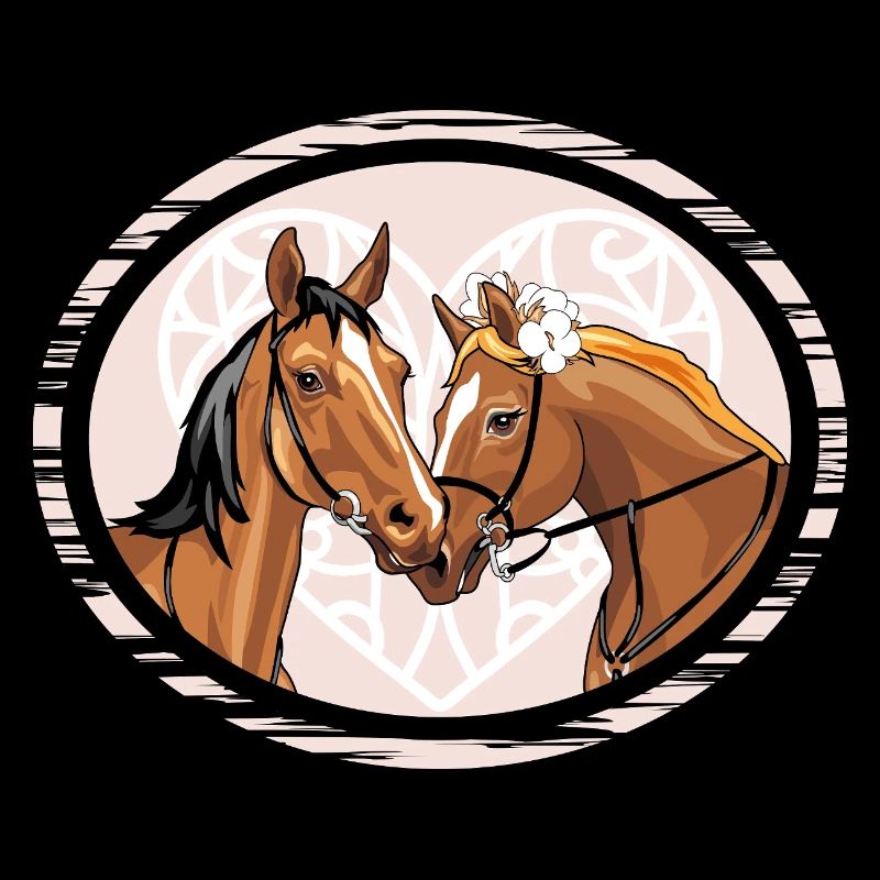 Portrait de chevaux aimants dans un cadre décoratif