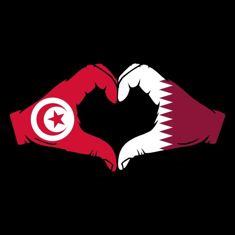 Tunisia Qatar Flag Hands Heart Shape
