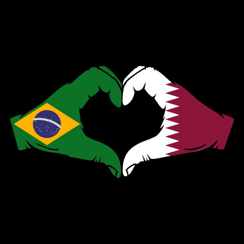 Brésil Qatar drapeau mains forme coeur