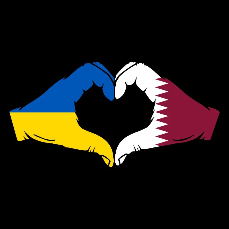 Drapeau de l’Ukraine Qatar Mains Coeur Forme