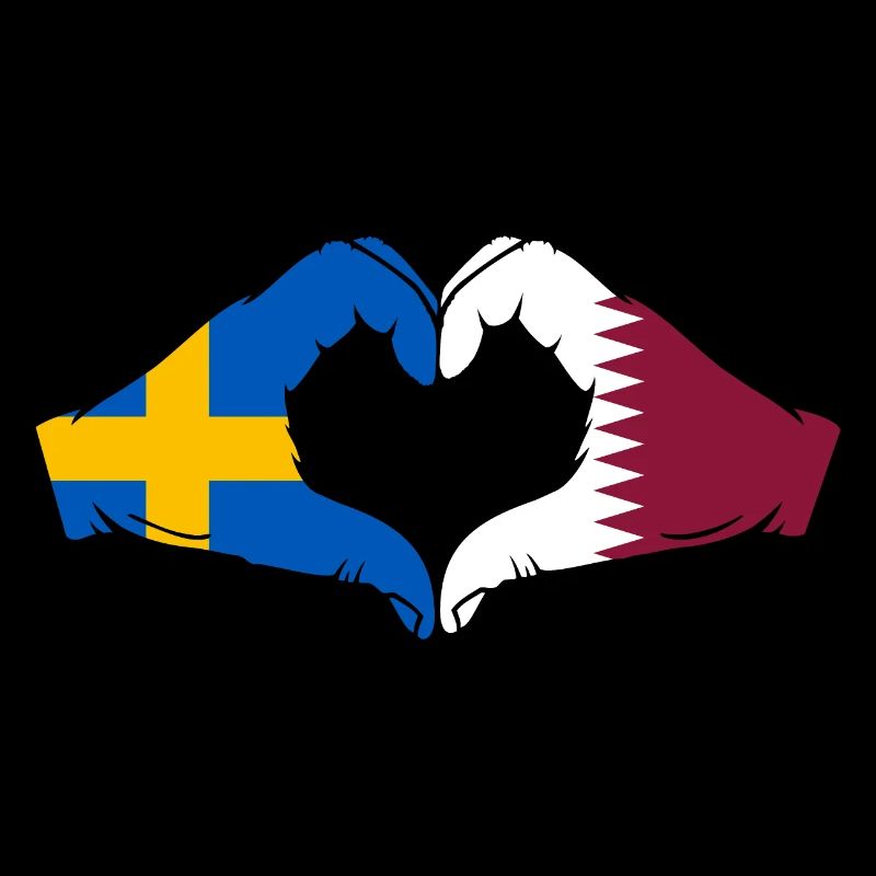 Suède Qatar Drapeau Mains Coeur Forme