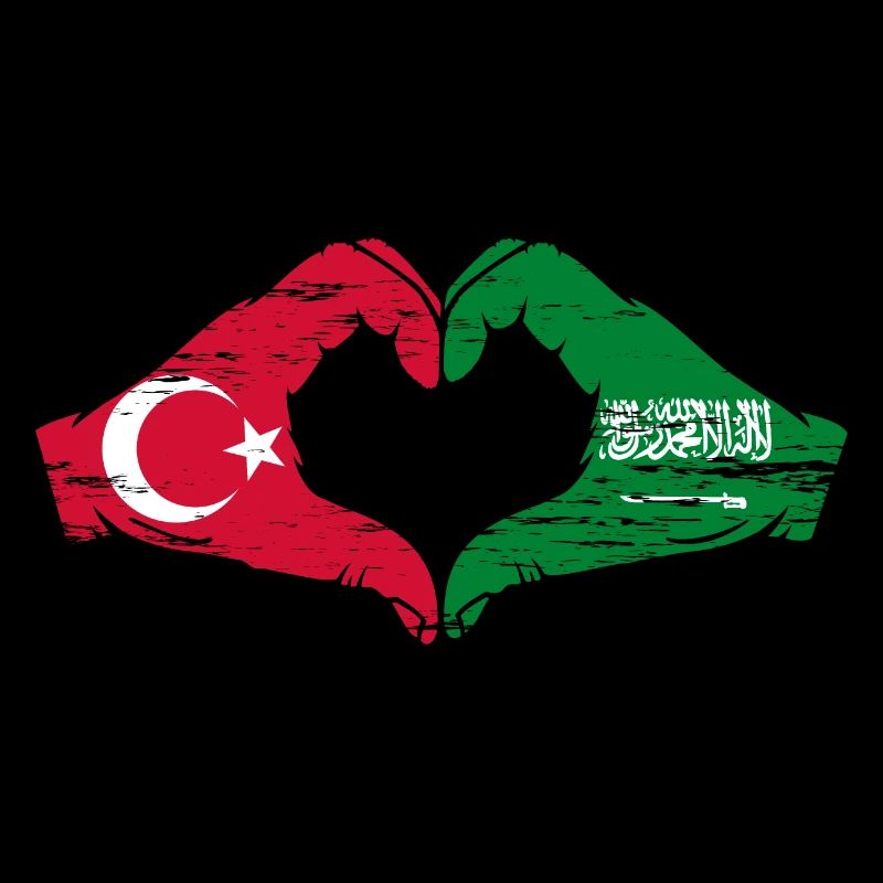 Turquie Arabie Saoudite Drapeau Mains Coeur Forme Utilisé