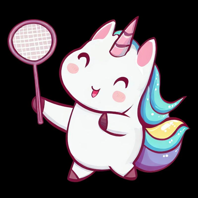 Süßes Kawaii Einhorn spielt Badminton-Tennis