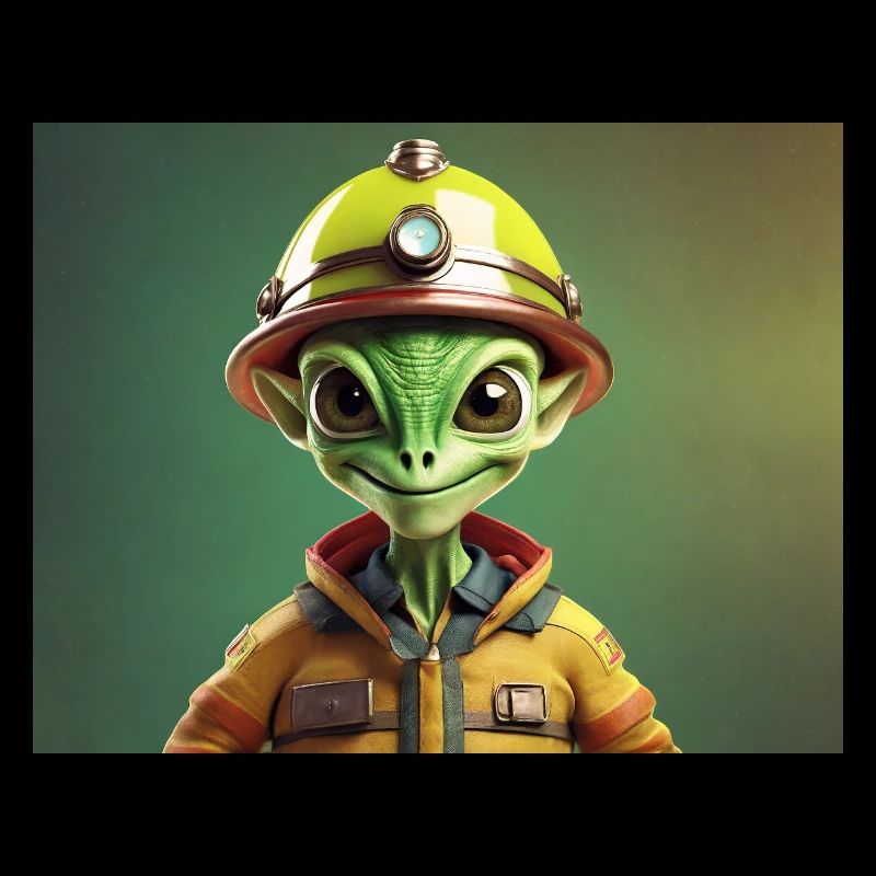 mignon petit pompier extraterrestre rétro rétro vert