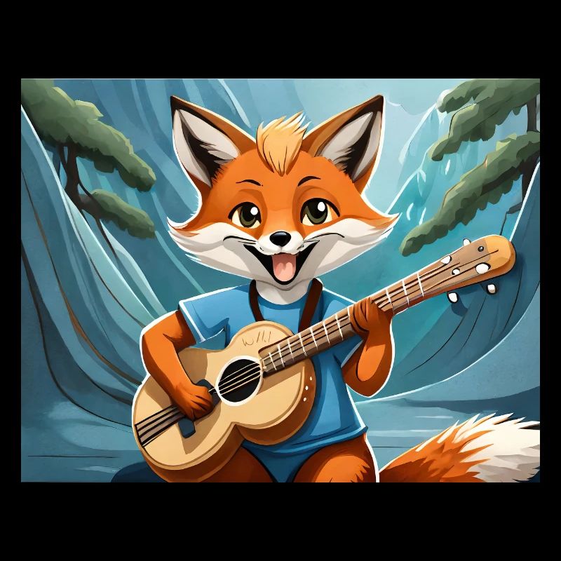 cute little fiend fox everyday life playing guitar