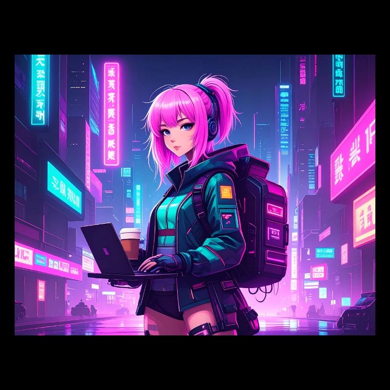 Neon Hacker Girl – Ready to Code & Conquer