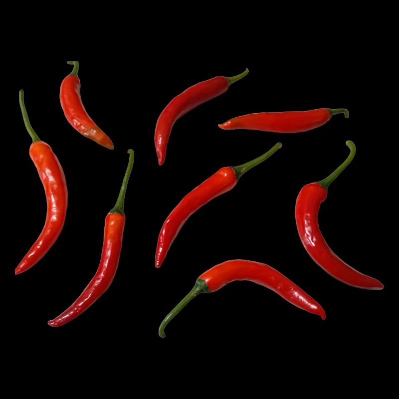 Fresh red chilies arranged on a light surface.