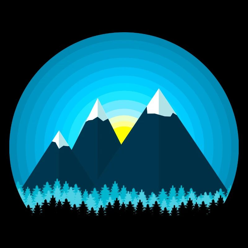Mountains with snow in the forest at sunset