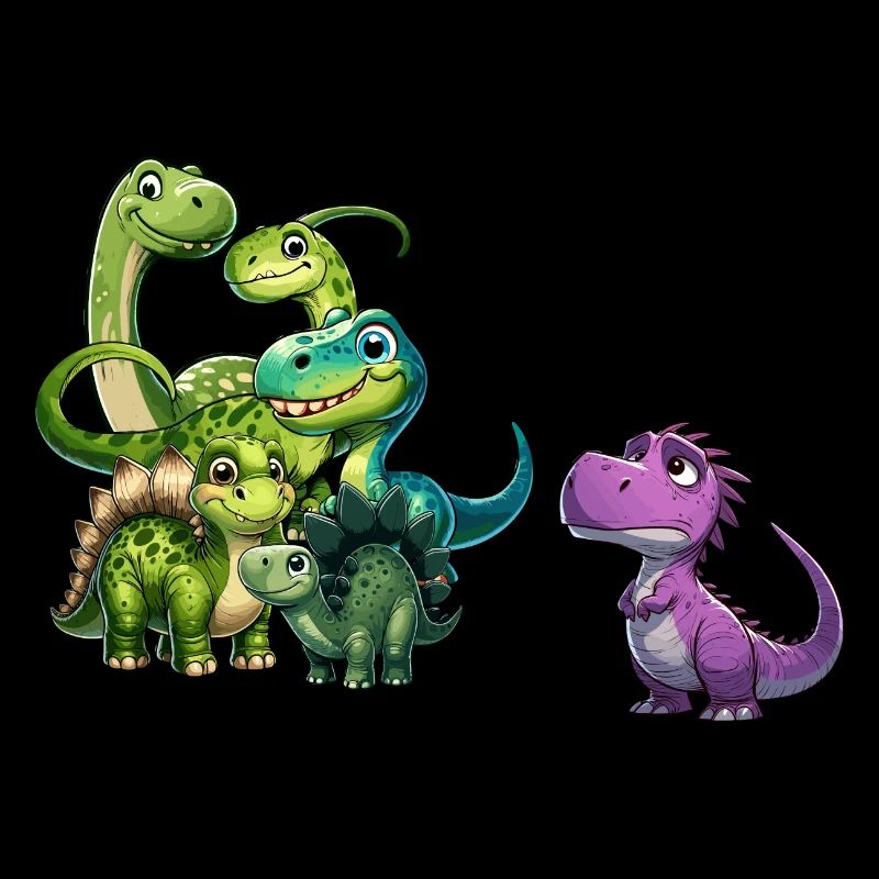Glückliche Dino Gruppe mit einem Außenseiter