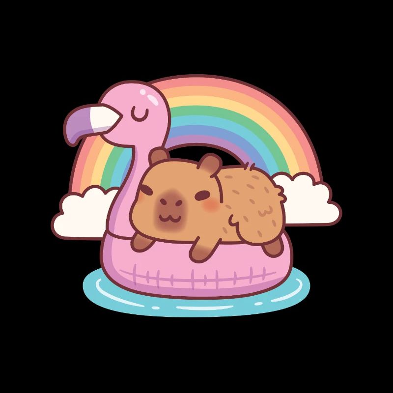Mignons frissons de capybara sur Flamingo Float Rainbow