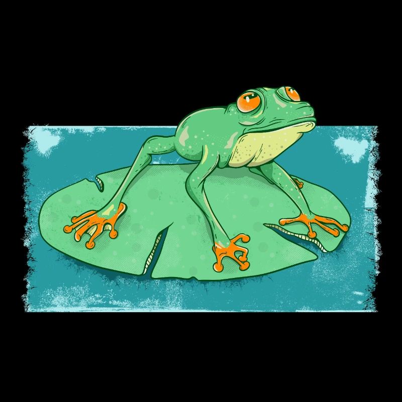 Cute geen frog in a pond