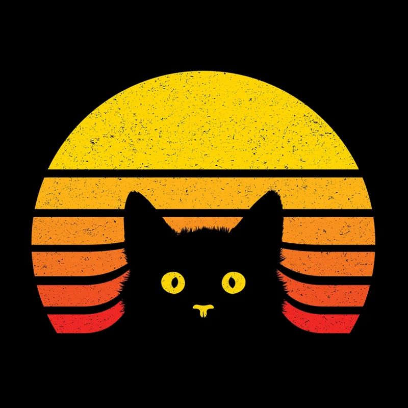 Cat silhouette in the retro sun
