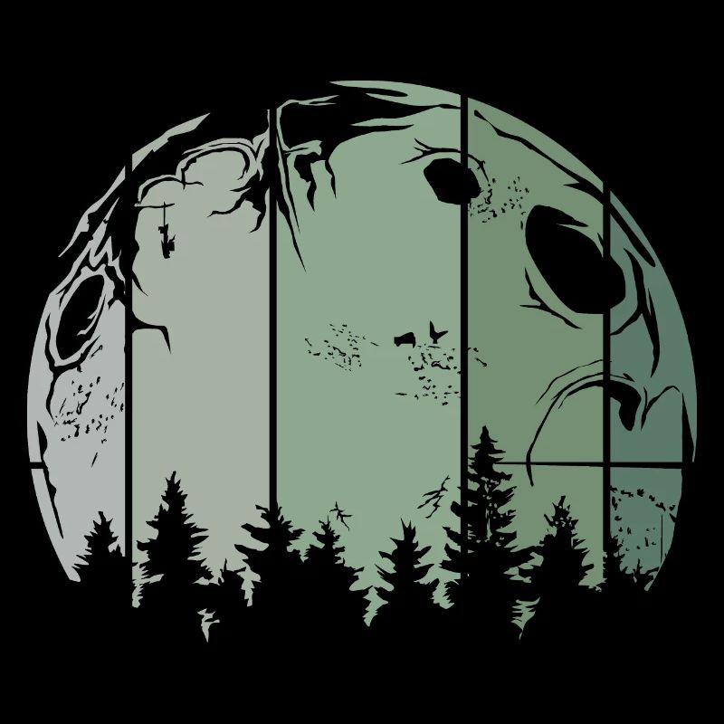 Arbre de la forêt de lune logo d’icône vintage rétro