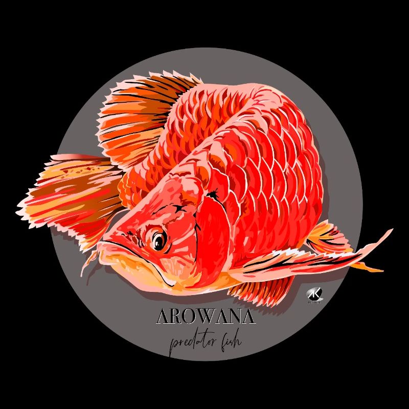 Arowana fish illustration in a gray circle