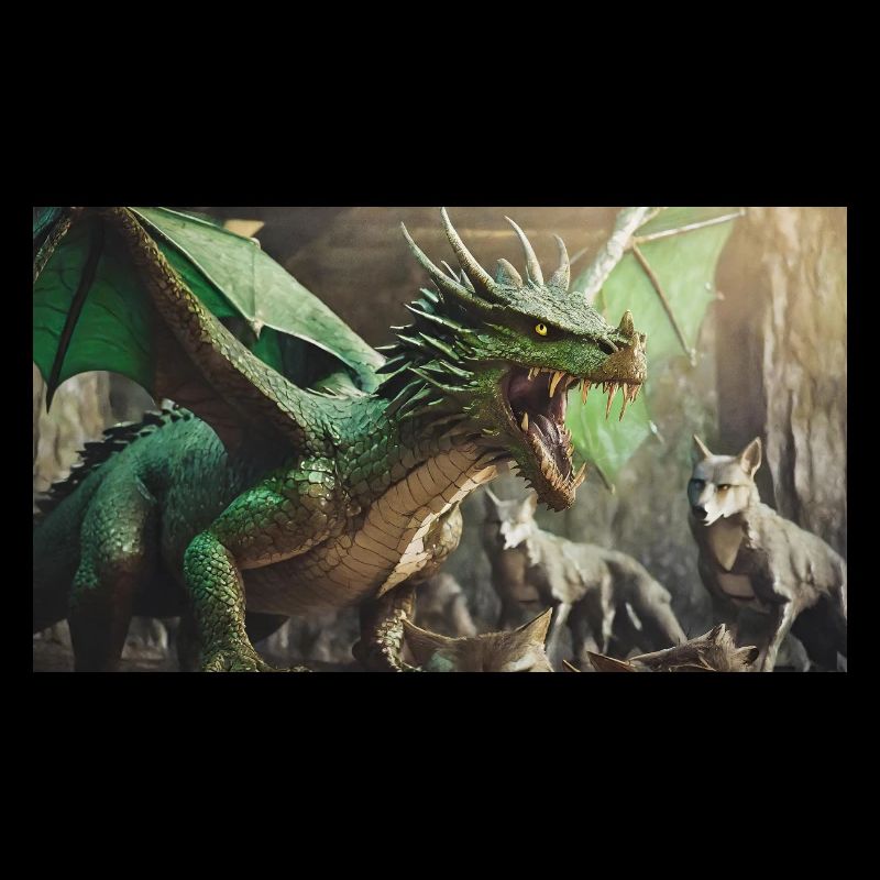 A realistic majestical green dragonwolves
