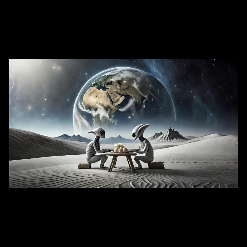 extraterrestre gris à la surface de la lune – dîner