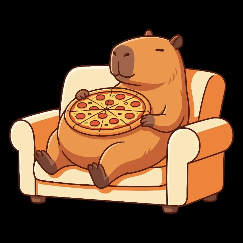Pizza Capybara auf dem Sofa