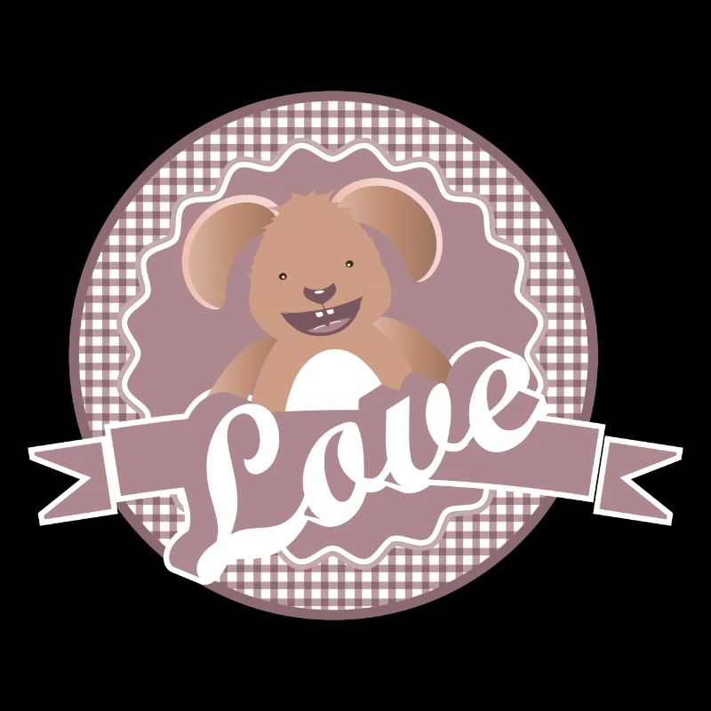 Label in dusky pink with cute rabbit and love
