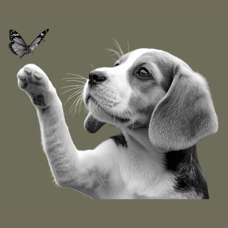Chiot beagle et papillon