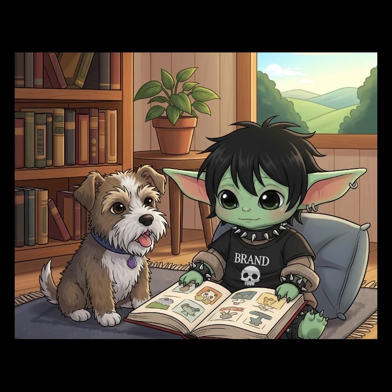 Süßer Fantasy-Buchfreund mit Hund