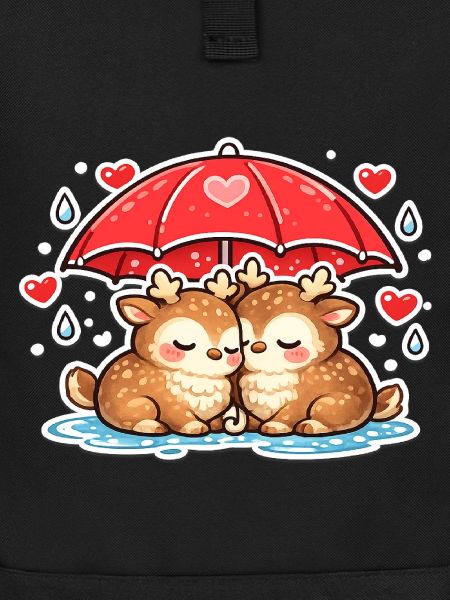 Two deer under umbrella