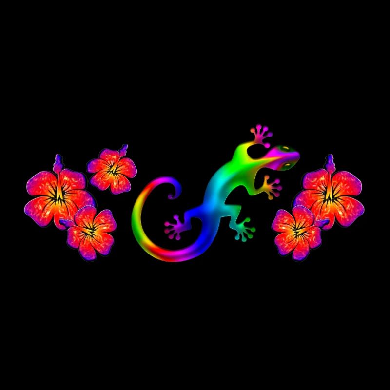 Gecko, hibiscus, rainbow, summer, surfing, lizard