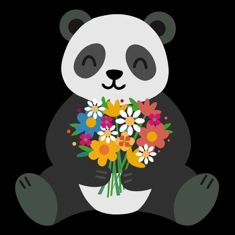 Panda avec bouquet de fleurs – Motif animal affectueux