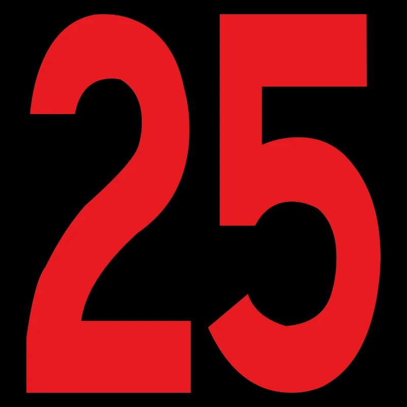 Red 25 in clear typography