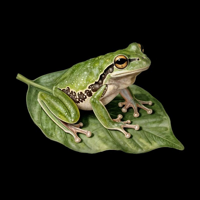 Green Frog on Leaf