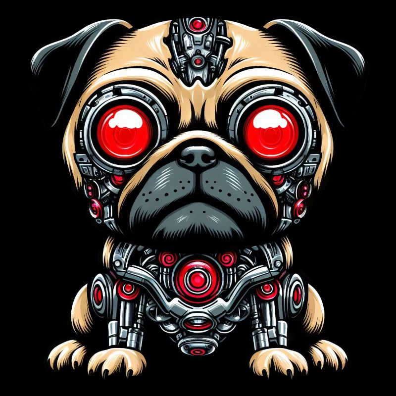 Mops Cyborg Roboter Rote Augen