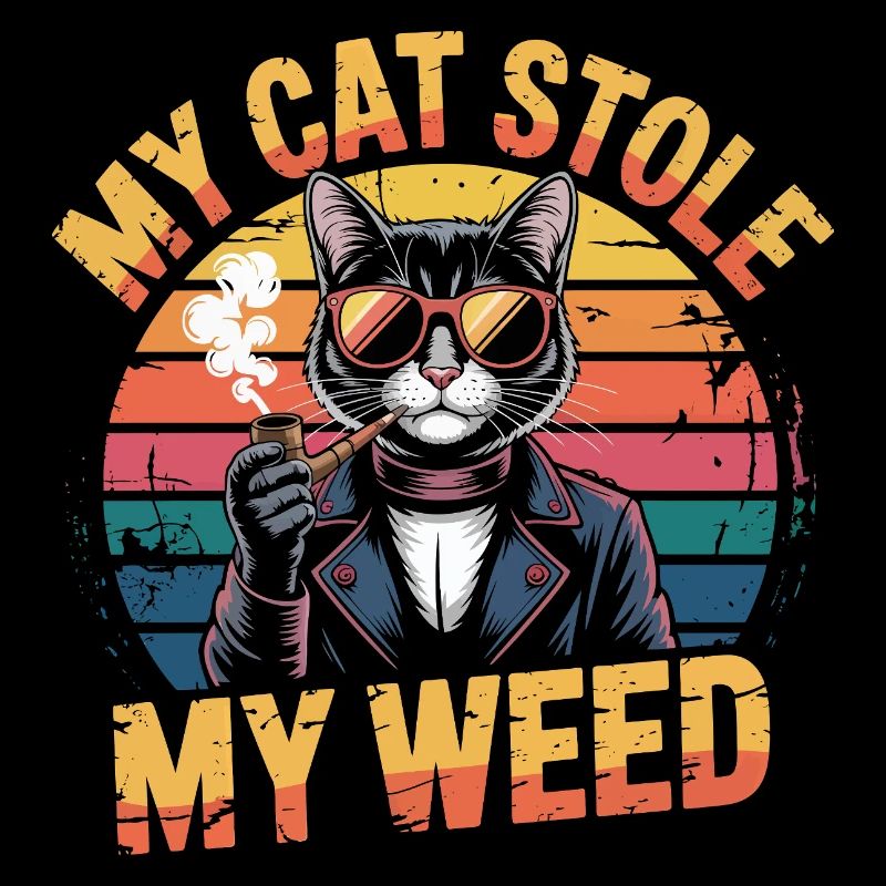 Retro Cat Stoner Illustration