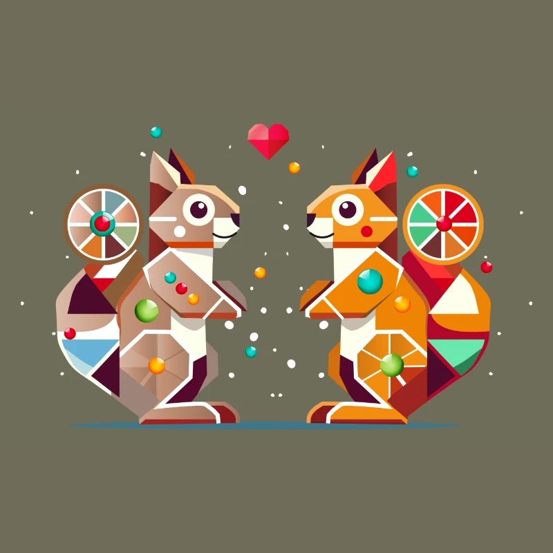 zwei Eichhörnchen mit Herz-farbenfroher Hingucker