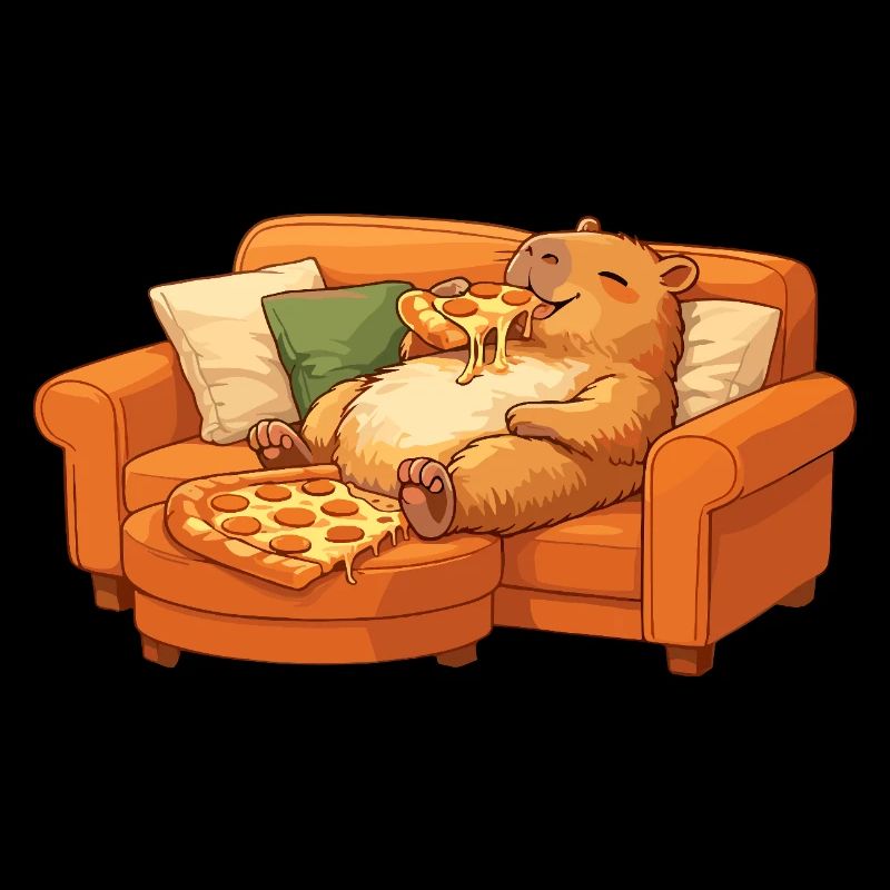 Capybara Sofa Pizza entspanntes Relax Motiv