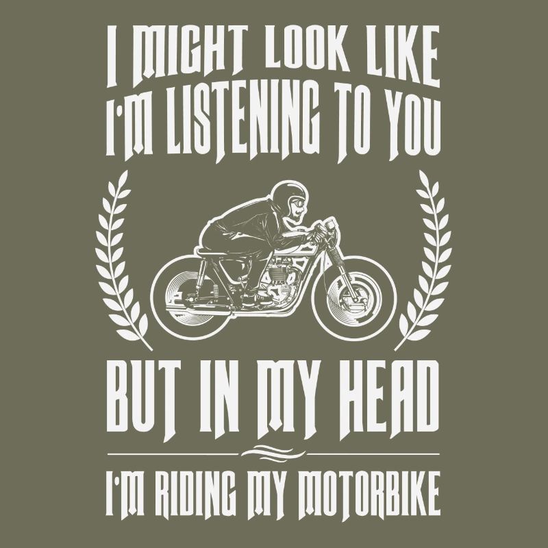 Lustiger Motorradfahrer mit Spruch