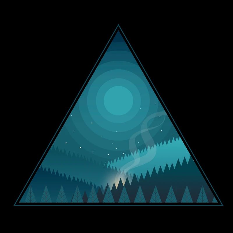 Triangle feu de camp la nuit sous une pleine lune dans la forêt