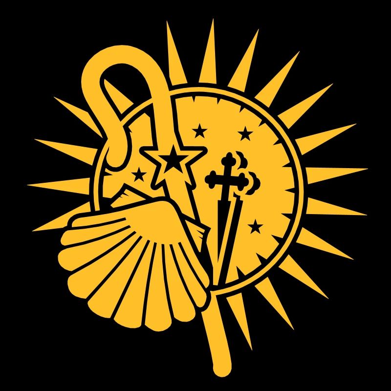 Pilgrimage scallop with pilgrim's staff and Cross