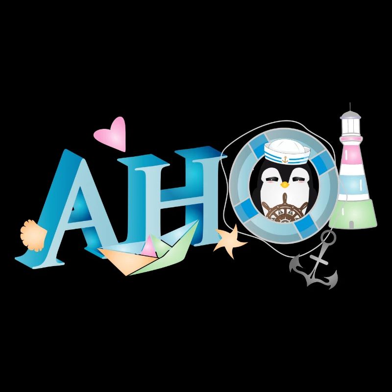 Salutation de marin avec lettrage Ahoi avec un marin pingouin