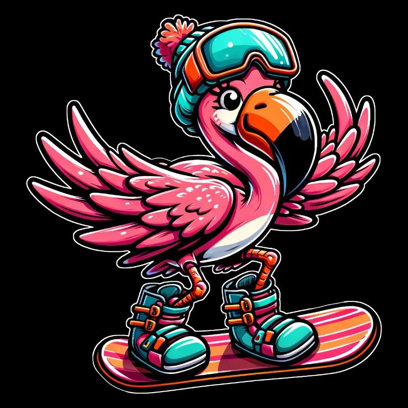Süßer Comic Flamingo Snowboarder Snowboarding