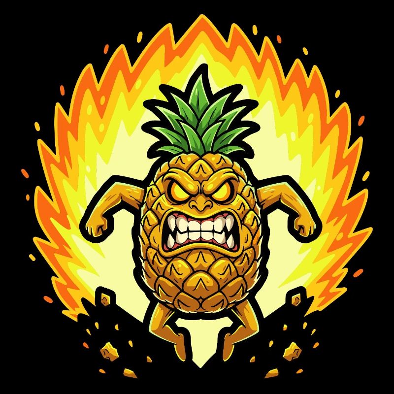 Angry pineapple with flames