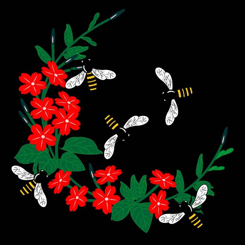 Flower wreath with honeybees