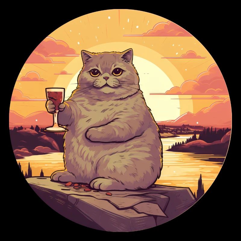 Fette Katze mit Rotweinglas, Humorvolles